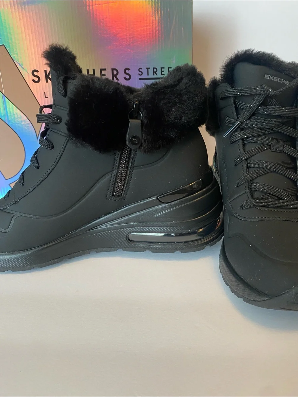 Skechers Million Air Elevated Faux Fur Lined High-Top Winter Sneakers Size 9